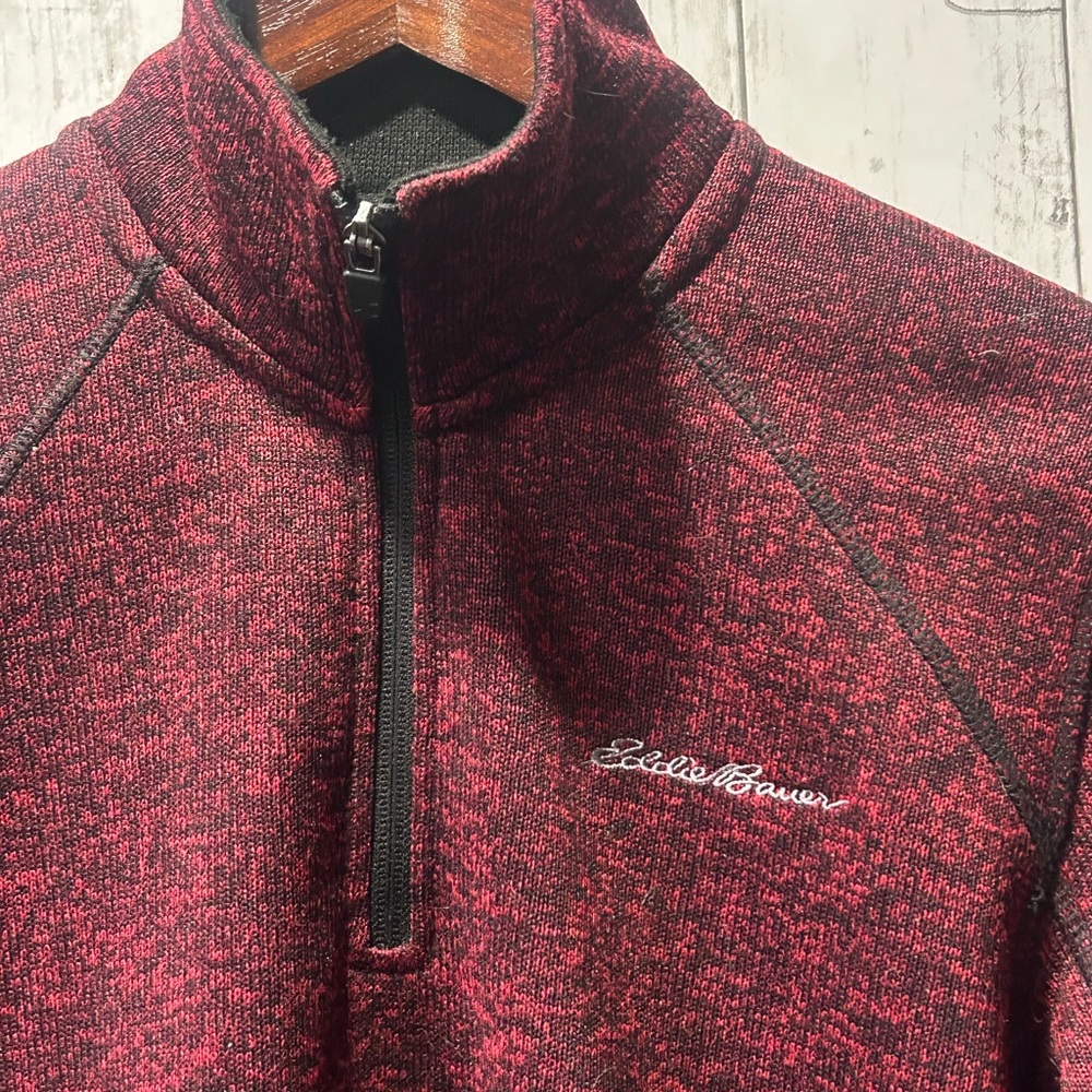 Eddie Bauer Red & Black Marled Quarter-Zip Knit - Men's Medium, Great Condition